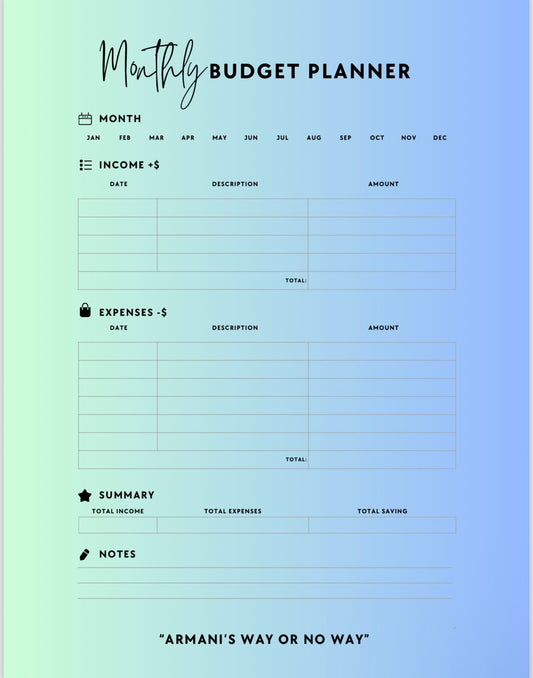 Monthly Budget Planner (Single Page)